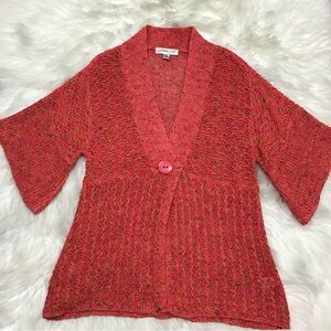 Coldwater creek knit boho lagenlook one button Half Bell sleeve Coral cardigan M